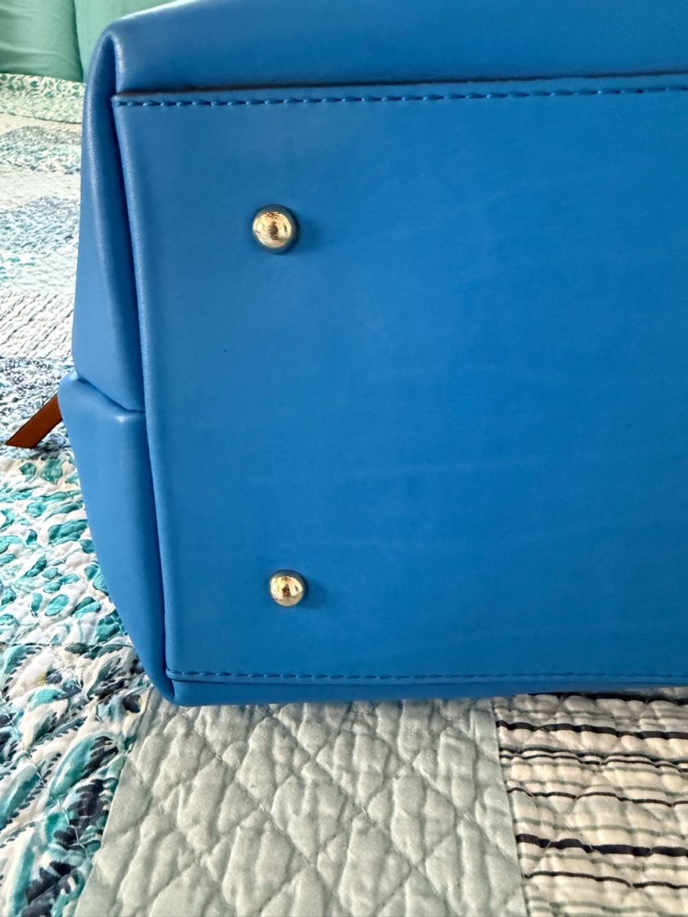 Dooney & Bourke Blue Leather Tote with Brown Trim - Picture 4 of 16